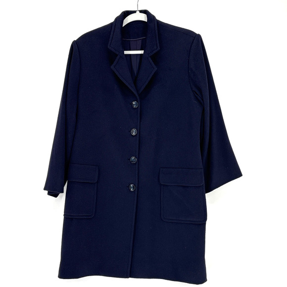 Cashmere Coat Womans XL Short Navy Custom Made 100% Trench Side Slits - Picture 1 of 10